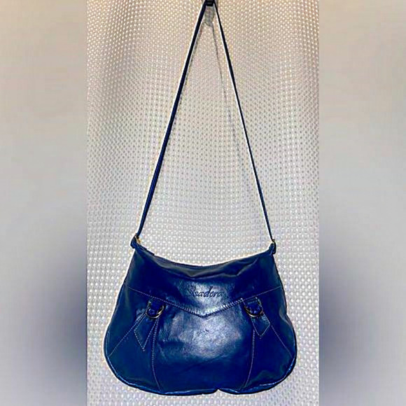Women’s Isadora dark royal blue 100% genuine Leather crossbody purse thin‎ strap - Picture 1 of 14